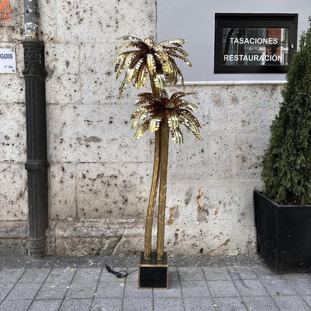 Maison Jansen Palm Trees Floor Lamp in Gilt Brass by Christian Techoueyres for Maison Jansen, France, 1970s For Sale - Image 4 of 18