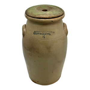 Rare Large Antique Mid 19th Century American 4 Gallon Butter Churn by Bangor Maine Stoneware Company