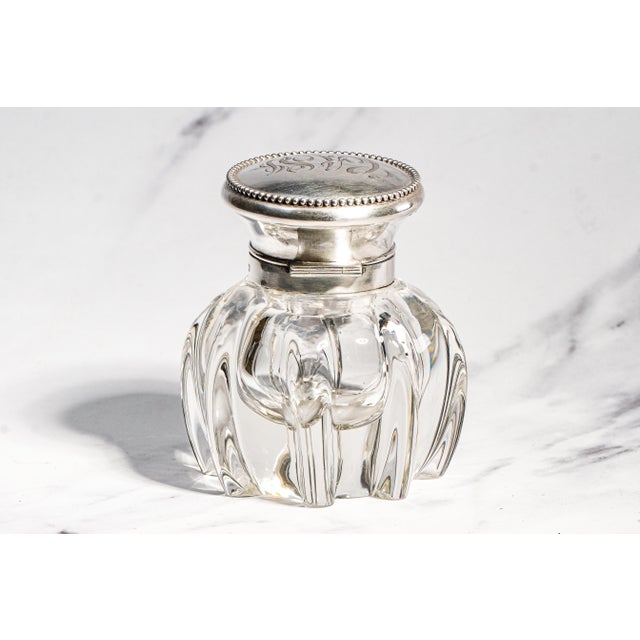 Silver Stunning Crystal Sterling Silver Antique Art Nouveau Desk Paperweight Inkwell For Sale - Image 8 of 13