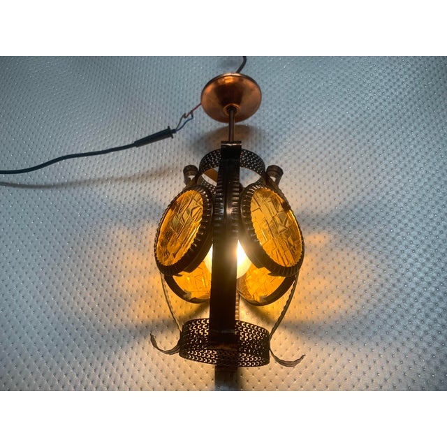 hand forged copper ceiling lamp, metal mesh and glass 1970s libra light, to home . . everything works, e 27 bulb...
