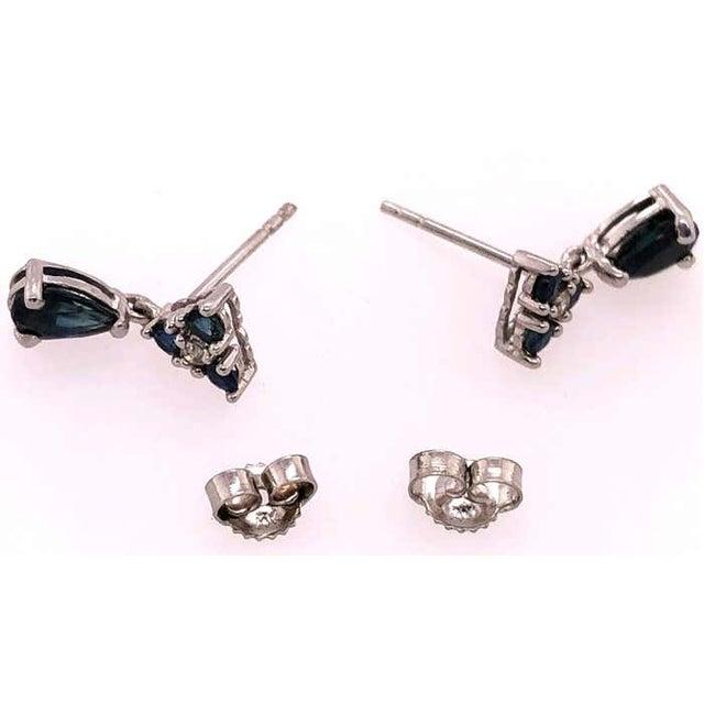 14 Karat White Gold and Blue Sapphire Drop Earrings 0.02 Total Diamond Weight, A Pair For Sale - Image 4 of 11