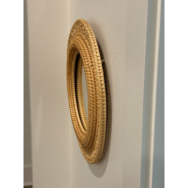 Vintage Round Handwoven Rattan Mirror With Openwork Knot Motif - 14"diameter Mirror For Sale In Little Rock - Image 6 of 10