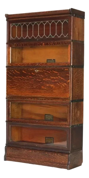 Globe Wernicke Mission Oak Barrister Bookcase Secretary With Leaded Glass C1920