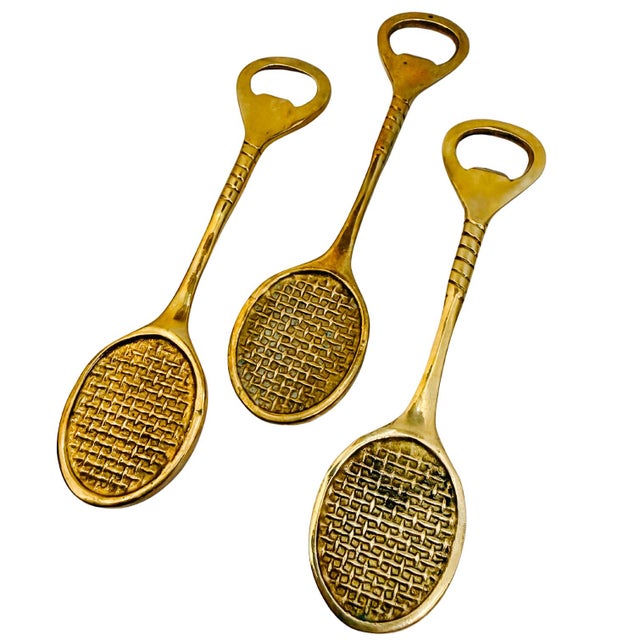 Metal Vintage French Brass Tennis Racket Bottle Opener For Sale - Image 7 of 7