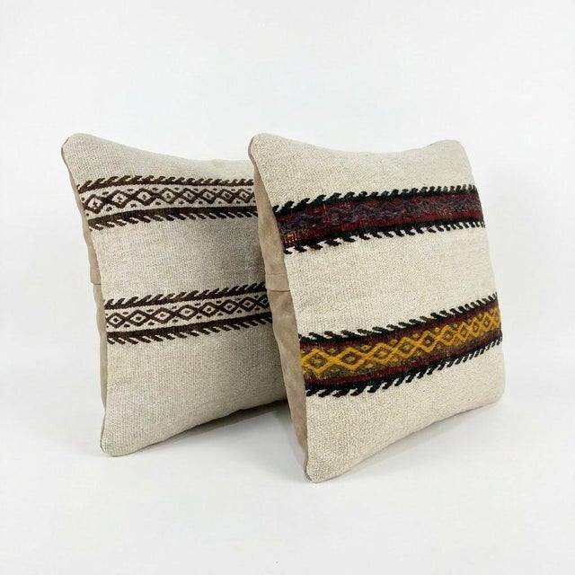 Mid-Century Modern Anatolian Oushak Kilim Pillow Cover 16'' X 16'' - Set of Two For Sale - Image 3 of 4
