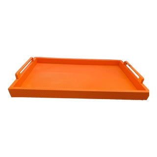 Modern Orange Faux Leather Decorative Tray For Sale