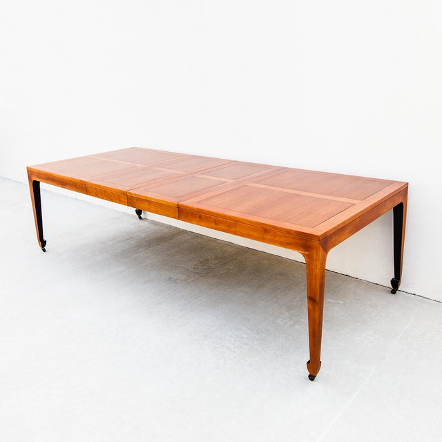 1970s Restored Michael Taylor for Baker Walnut & Black Lacquer Extension Dining Table For Sale - Image 16 of 18