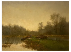 Frits Johan Goosen, River Fishing Boat, Oil on Canvas