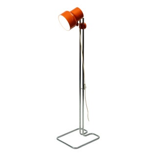 Scandinavian Modern Space Age Orange Floor Lamp with Chrome Pole and Geometric Base by Börje Claes for Ikea, 1970s For Sale