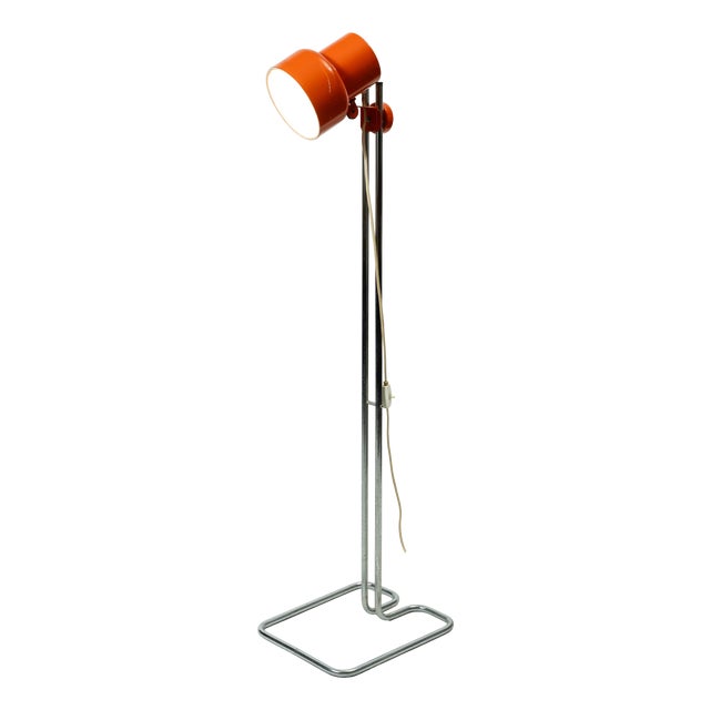 Scandinavian Modern Space Age Orange Floor Lamp with Chrome Pole and Geometric Base by Börje Claes for Ikea, 1970s For Sale