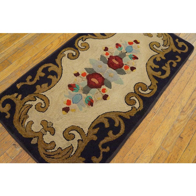 Sublime Tan Beige Color With Beautiful Flower Design Antique American Hooked Rug For Sale - Image 10 of 10