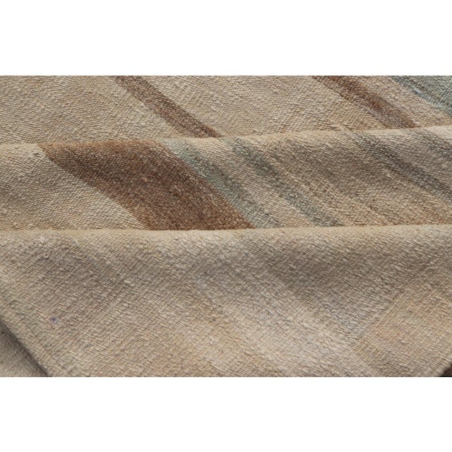 Subtle Horizontal Stripe Design Turkish Vintage Kilim Rug in Warm Neutral Tones For Sale - Image 10 of 11