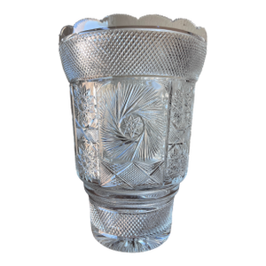 Antique American Brilliant Period Cut Crystal Glass Vase 14", Signed