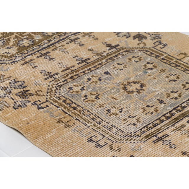 1950s Muted Beige & Blue Hallway Rug For Sale - Image 10 of 11