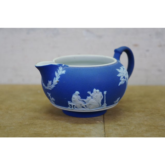 Vintage Wedgwood Blue Jasperware Candlesticks Creamer Sugar Teapot Bowl Compote - Set of 6 For Sale - Image 13 of 16