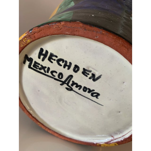 Mustard Vintage Mexican Talavera Abstract Art Vase For Sale - Image 8 of 13