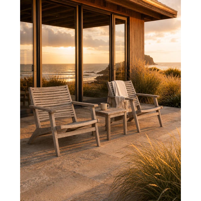 Slatted Teak Outdoor Lounge Arm Chair For Sale In Los Angeles - Image 6 of 6