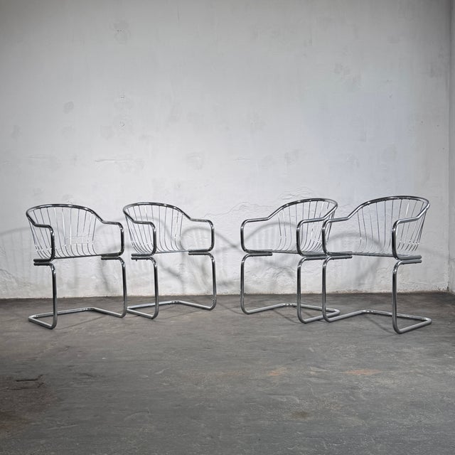 Cantilever Dining Chairs in the style of Gastone Rinaldi, 1980s, Set of 4 For Sale - Image 9 of 12