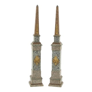 Monumental Neoclassical Grand Tour Ormolu Mounted Marble Obelisks on Pedestals For Sale