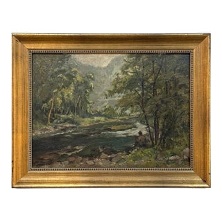 Framed Oil Painting on Panel by Laurent Souky (1914–2005), 'Au Bord Du Lesse' For Sale