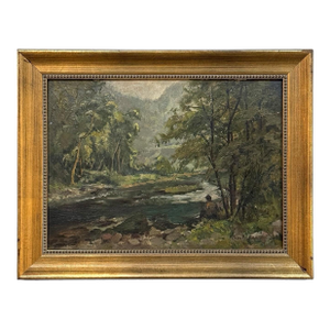 Framed Oil Painting on Panel by Laurent Souky (1914–2005), 'Au Bord Du Lesse'