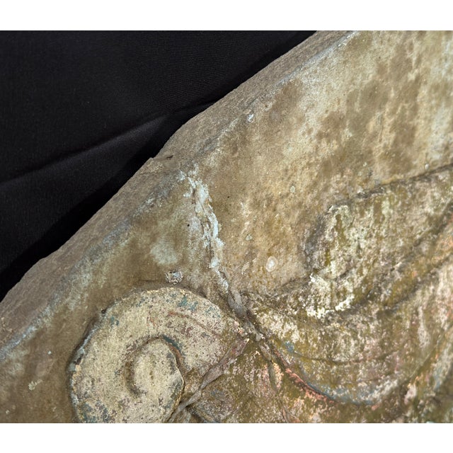 Gray Rare 80" Vintage c.1940's Concrete Frieze Triptych Wall Mounted Garden Art - Sun & Roosters / Chickens For Sale - Image 8 of 13