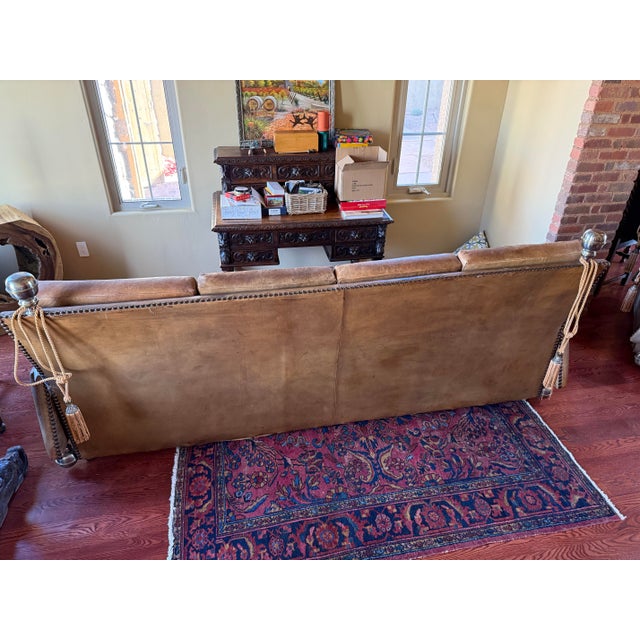 Mid 19th Century Knole Style Antique Leather 4 Seater Drop Arm Sofa and 2 Chairs For Sale - Image 10 of 12