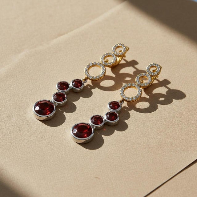 Modern Contemporary Silver Garnet Earrings, Pair For Sale - Image 3 of 7