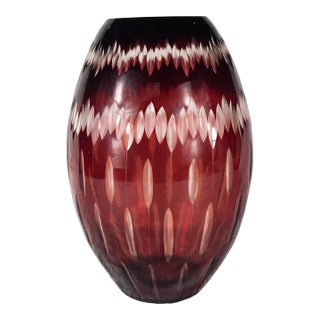 Large Red Cut to Clear Vase For Sale