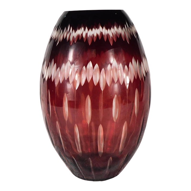 Large Red Cut to Clear Vase For Sale