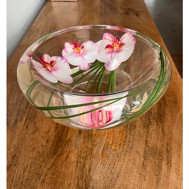 Emilio Robba White & Pink Phalaenopsis Orchid Centerpiece Resin Bowl For Sale - Image 4 of 9