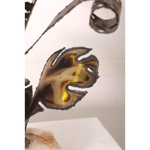 Curtis Jere Curtis Jere Brass and Agate Palm Leaf Brutalist Mid Century Table Sculpture For Sale - Image 4 of 7