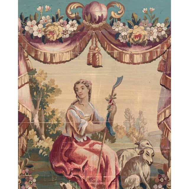 Figurative 19th Century French Aubusson Tapestry Gouache on Paper in Carved Gilt Frame For Sale - Image 3 of 9