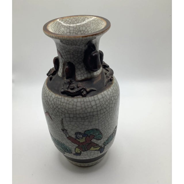 Vintage Chinese Nanking Crackle Baluster Warrior Vase For Sale - Image 4 of 10