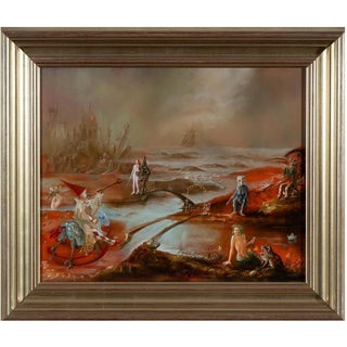 Tomasz Steifer, Surrealist Landscape with Figures, Oil on Panel, Framed For Sale