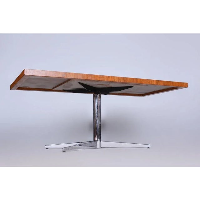 Mid-Century Walnut Coffee Table with Chrome-Plated Steel Base, Former Czechoslovakia, 1960s For Sale - Image 3 of 8
