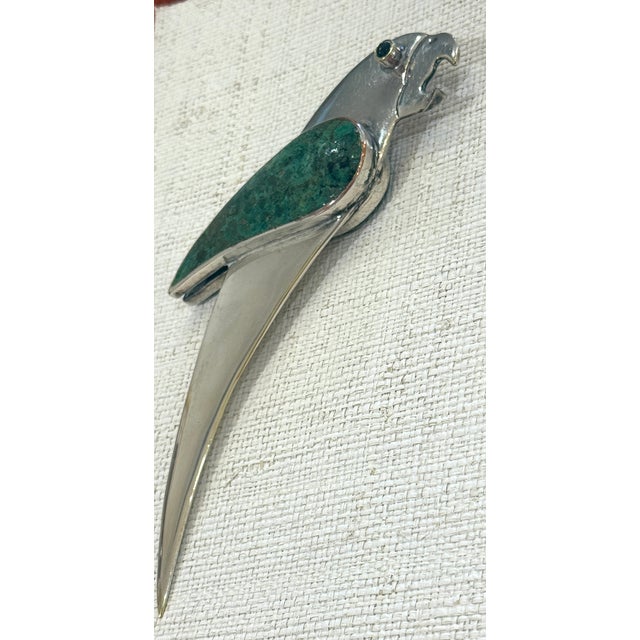 Silver Vintage Emilia Castillo Parrot Malachite Lapis Bottle Opener For Sale - Image 8 of 12
