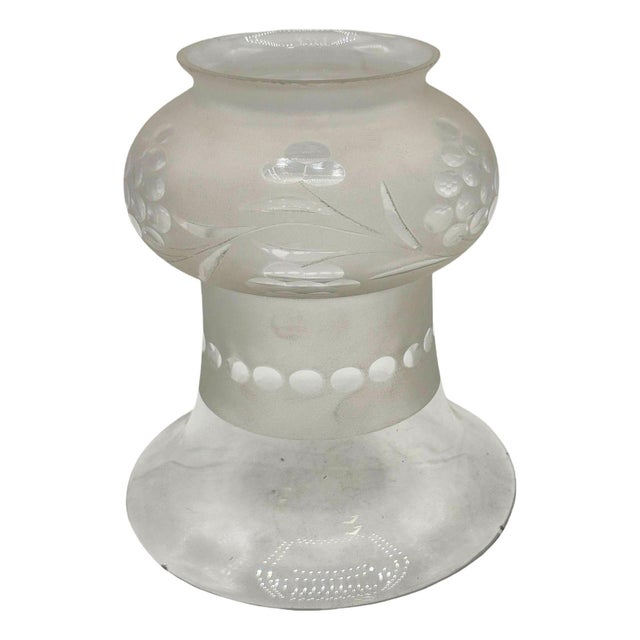 Glass Late 19th Century Victorian Two-Tone Frosted Wheel Cut Glass Oil Lamp Fluted Hurricane Shade For Sale - Image 7 of 8