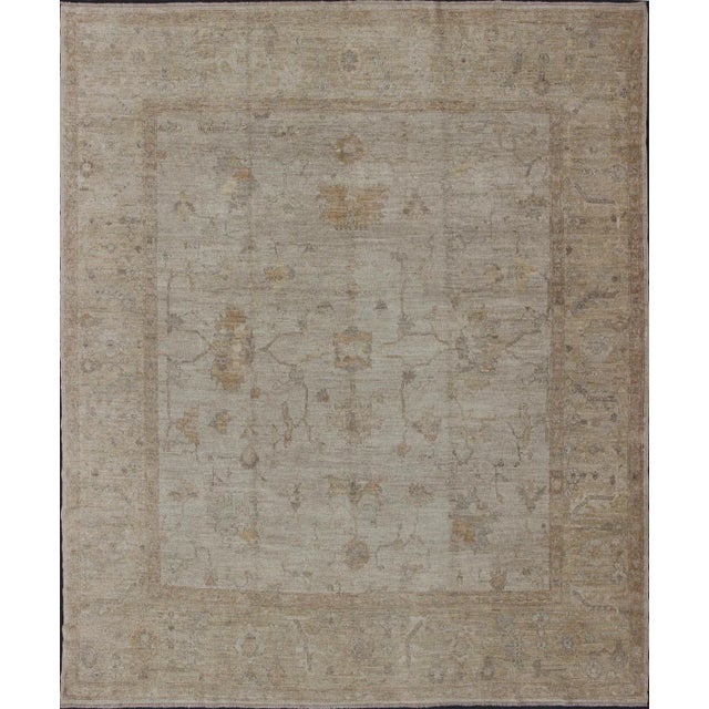 Angora Turkish Oushak Large Rug With All-Over Design in Light Neutral Colors For Sale - Image 13 of 13