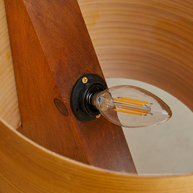 French Wooden Table Lamp with Veneer Shade, 1960s For Sale - Image 9 of 11