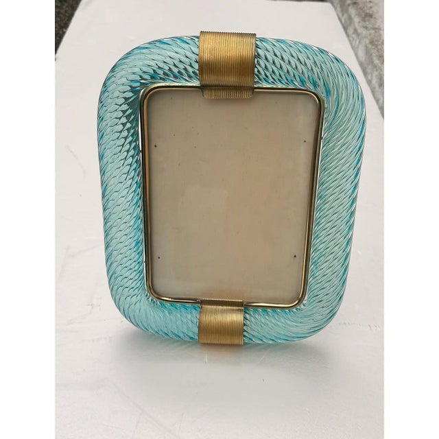 Early 21st Century Light-Blue Torchon Picture Frame in Murano Glass by Simoeng For Sale - Image 5 of 9