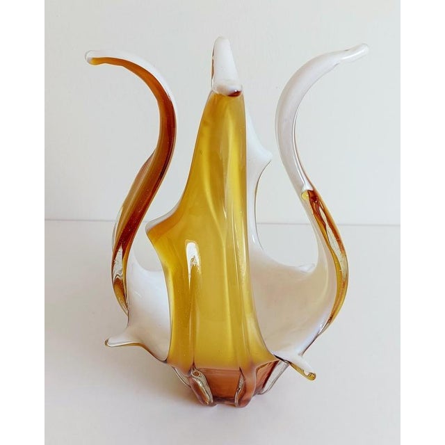 Mid-Century Modern Murano Glass Vase Centerpiece in Amber and Opal White Glass, Italy, 1960s For Sale - Image 3 of 18