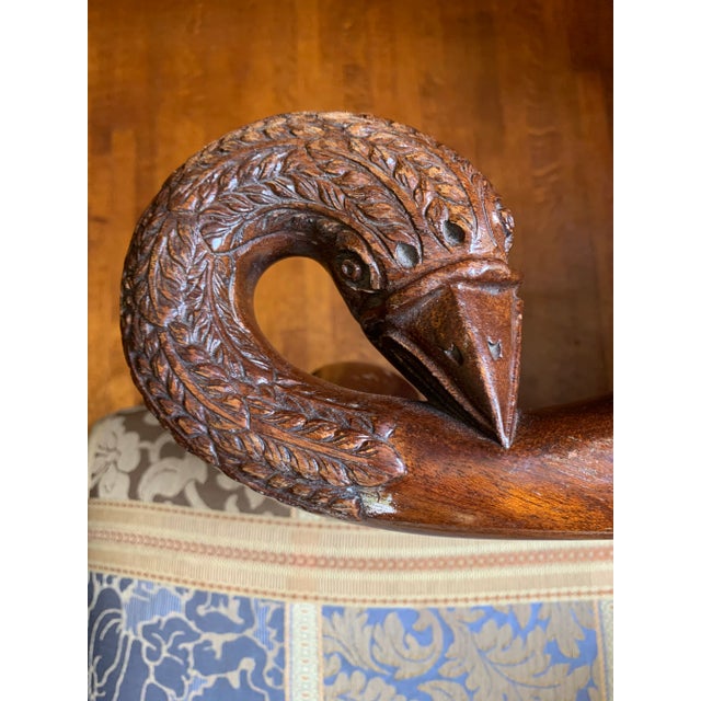 Tan Vintage ‘Swan’ Carved Wood Armchair For Sale - Image 8 of 8