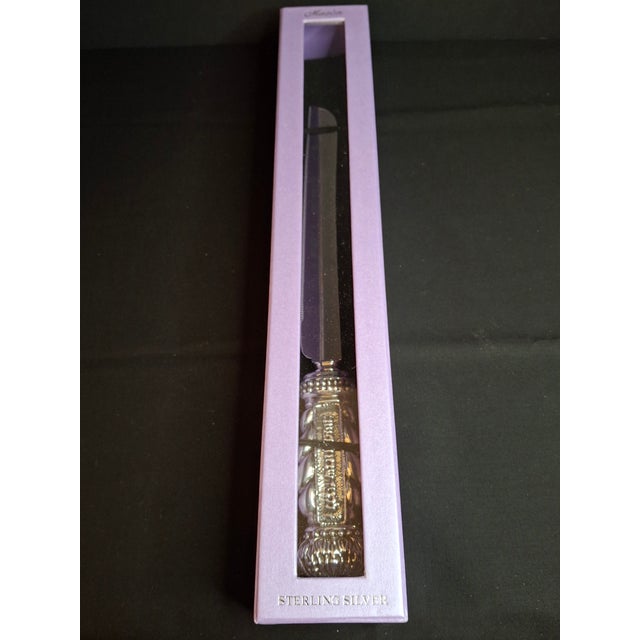 1990s Mazon Sterling Silver .925 Shabbat Challah Knife 13" Serrated Steel in Box Judaica For Sale - Image 17 of 18
