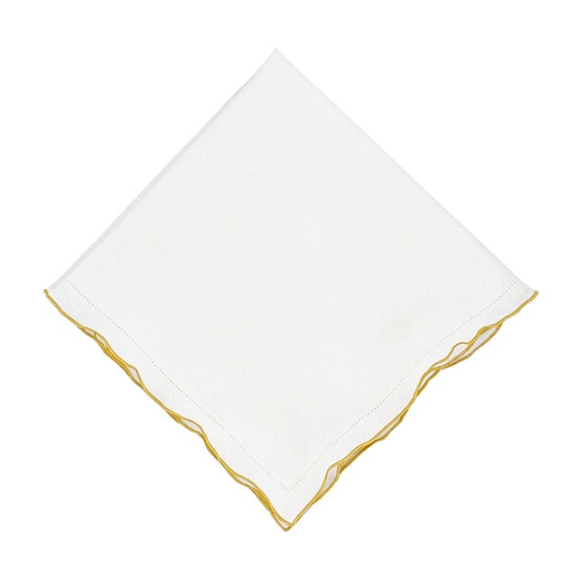 Textile Linen Napkins With Gold Ruffled Hemstitch Edges, Set of 4 For Sale - Image 7 of 8