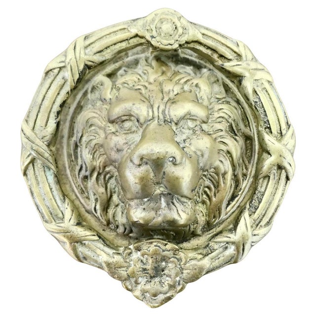 White Heavy Gothic Lions Mask Brass Door Knocker, 1950s For Sale - Image 8 of 8