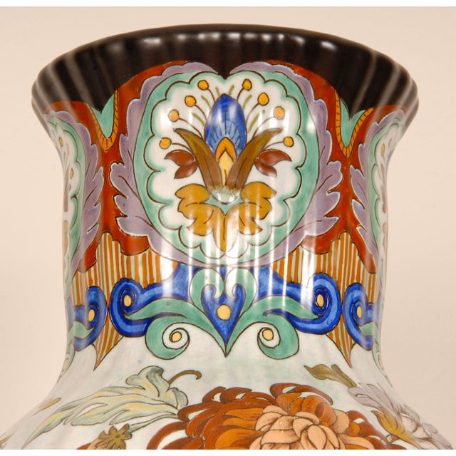 Art Deco Vase Ceramic Gouda Pottery Delft Tall Gourd Vase Floor Vase Design Hand Painted For Sale - Image 13 of 14