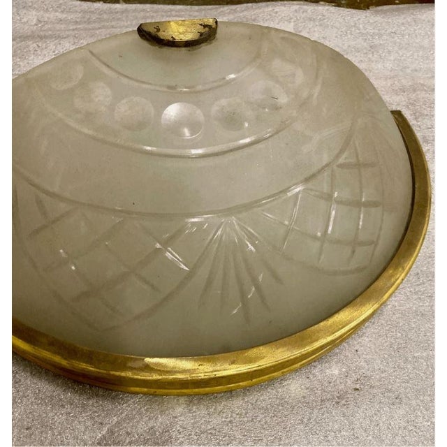 Art Deco Vintage Art Deco Greek Key Brass Half Moon Sconce Shade For Sale - Image 3 of 9