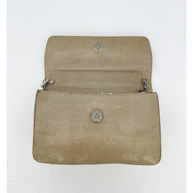 Contemporary Judith Leiber Vintage Tan Lizard Antique Silver Deco Rhinestone Clutch For Sale - Image 3 of 11