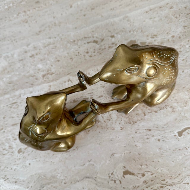 Brass Pair Vintage Brass Andrea by Sadek Frog Bookends Rare Mid Century Design VTG MCM For Sale - Image 8 of 9